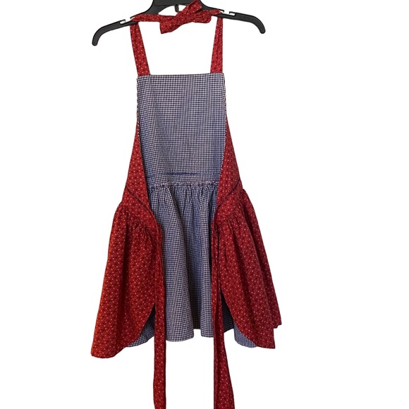 Handmade Red Cotton Gingham 3-Pocket Halter Apron Retro Kitchen OS - Picture 9 of 16